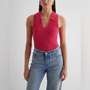 Express Ribbed V-Neck Polo Sweater Tank